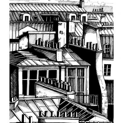 TOITS DE PARIS - A3 - ORIGINAL VENDU - Tirages